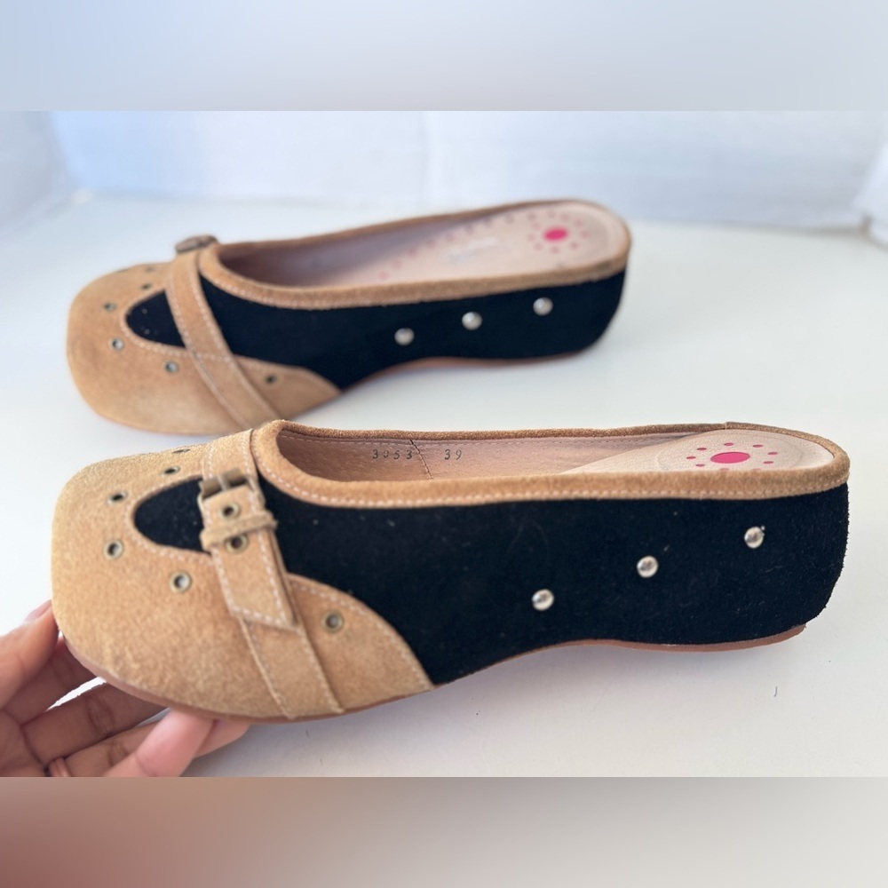 Vintage 90s Y2K Style Mary Jane Suede Color Block Chunky Platform Flat Shoes